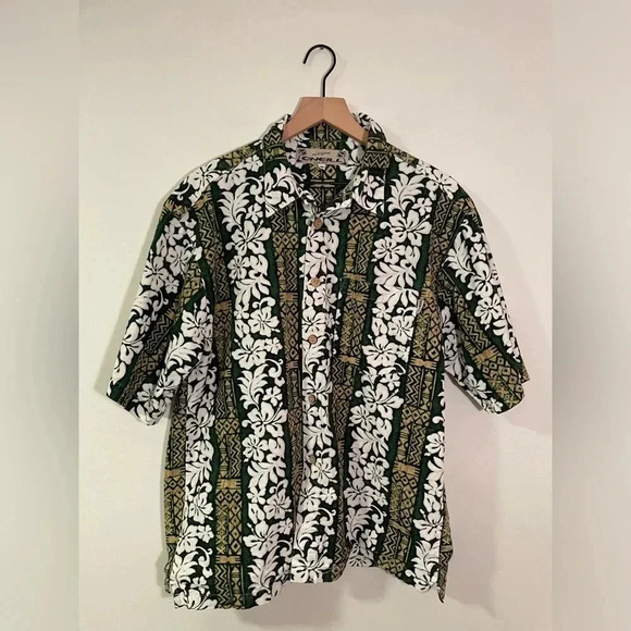 Vintage O'Neill Mens Medium Green Floral Button Up  Hawaiian Shirt Made In USA - Picture 1 of 6